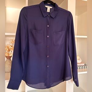 White House Black Market Navy Blouse Button down Shirt